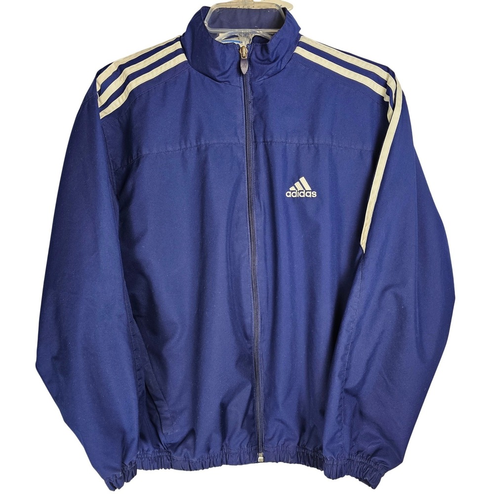 Boys Adidas Track Jacket Blue White‎ 3 Stripe Logo Size Large (14/16)